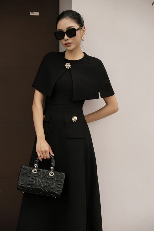 Sixdo Black Woven Flared Dress